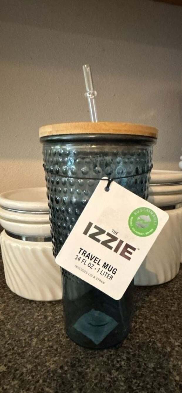Home Essentials The Izzie 34 oz Textured Glass Travel Mug